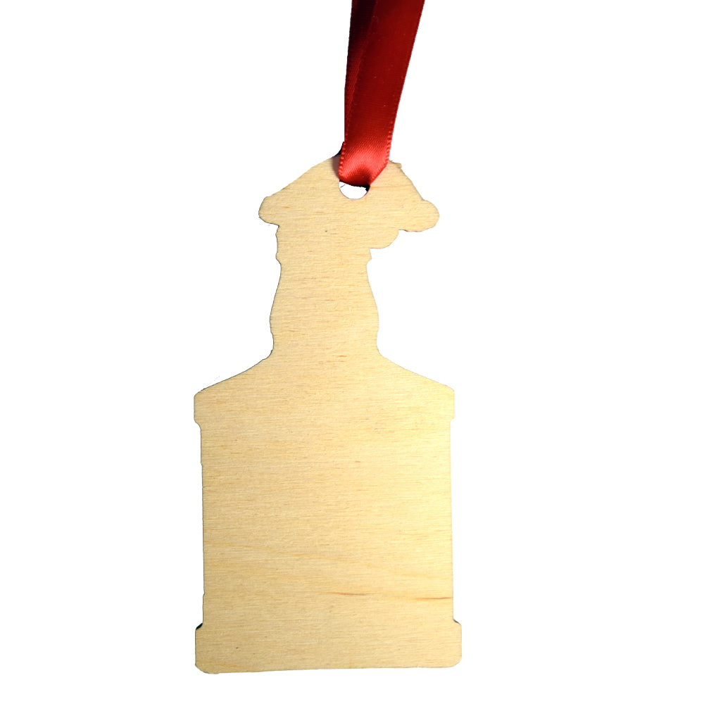 Bourbon Bottle with Christmas Hat Wooden Ornament