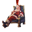 Santa Drinking Bourbon in Chair Wooden Ornament-1