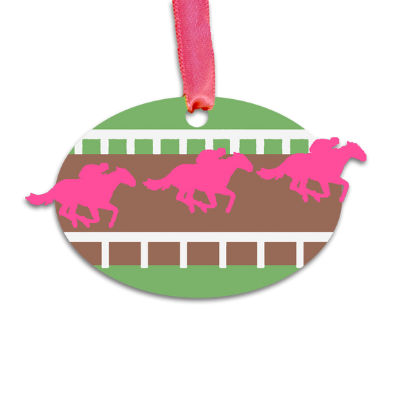 Horses on Race Track Wooden Ornament