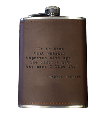 Ronnie Corbett Quote Leather Flask
