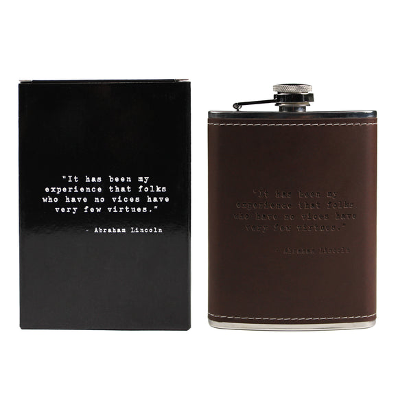 Abraham Lincoln Quote Leather Flask