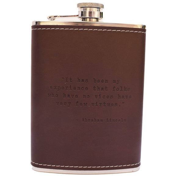 Abraham Lincoln Quote Leather Flask