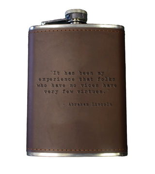 Abraham Lincoln Quote Leather Flask