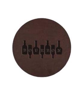 Bourbon on Bottles Round Leather Coaster