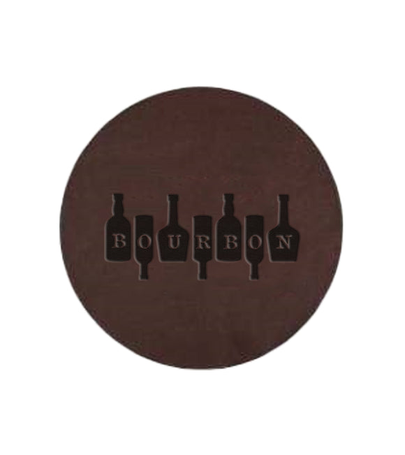 Bourbon on Bottles Round Leather Coaster