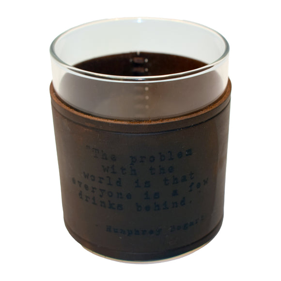 Humphrey Bogart Quote Rocks Glass with Leather Sleeve