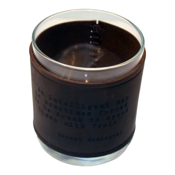 Ernest Hemingway Quote Rocks Glass with Leather Sleeve