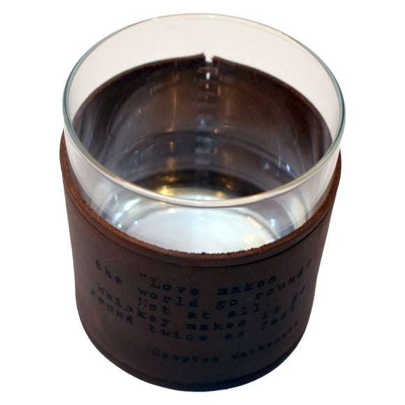 Compton Mackenzie Quote Rocks Glass with Leather Sleeve