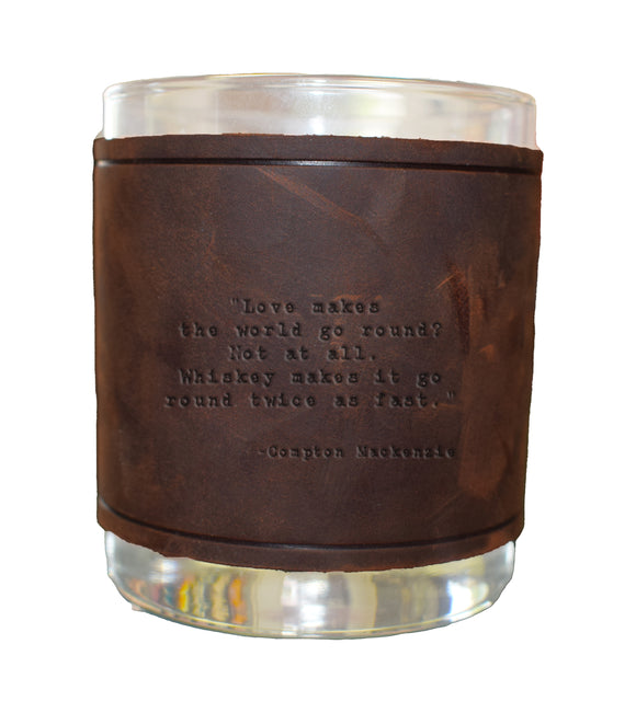 Compton Mackenzie Quote Rocks Glass with Leather Sleeve