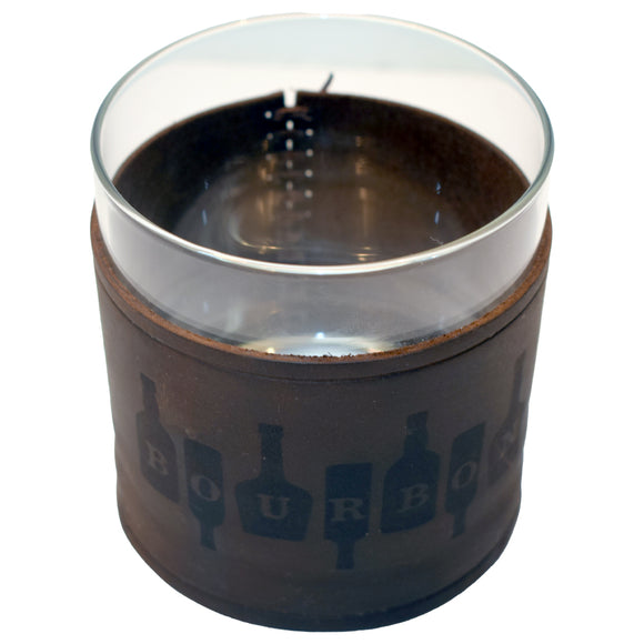 Bourbon on Bottles Rocks Glass with Leather Sleeve