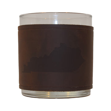 Kentucky Shape Rocks Glass with Leather Sleeve