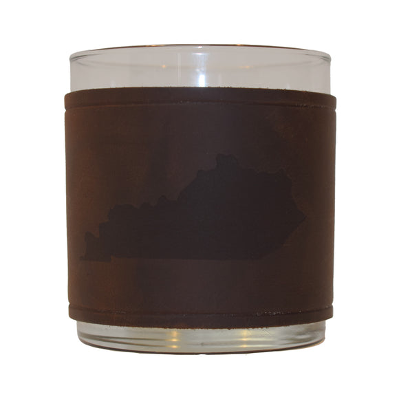 Kentucky Shape Rocks Glass with Leather Sleeve