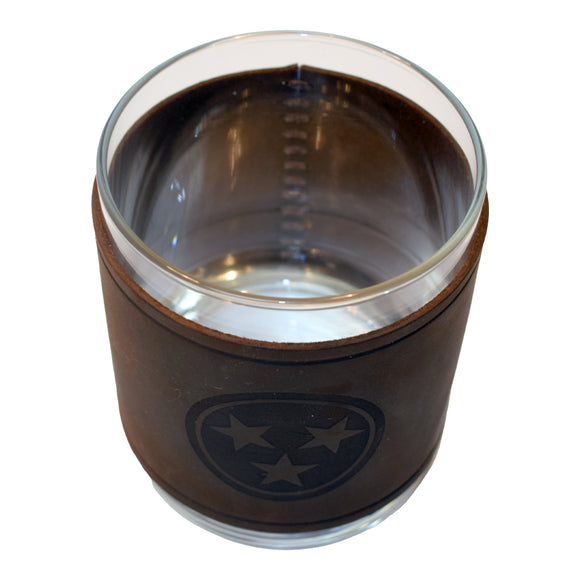 Tennessee TriStar Rocks Glass with Leather Sleeve