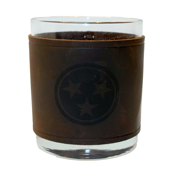 Tennessee TriStar Rocks Glass with Leather Sleeve