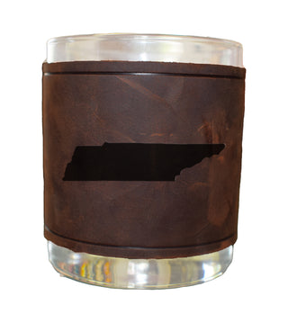 Tennessee Shape Rocks Glass with Leather Sleeve