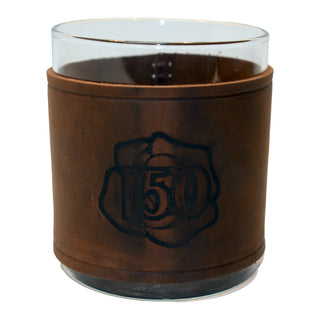 Derby Rose 150 Rocks Glass with Leather Sleeve