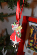 Vintage Lady with Presents Wooden Ornament-3