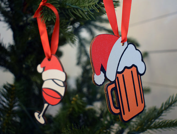 Beer with Santa Hat Ornament