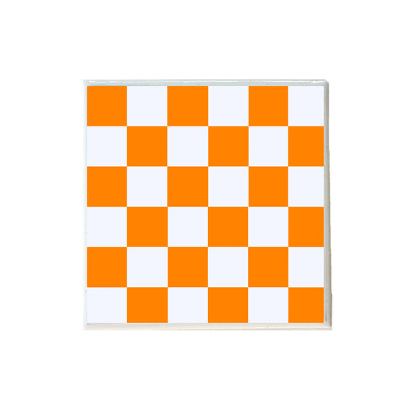 Orange and White Checkerboard Coaster