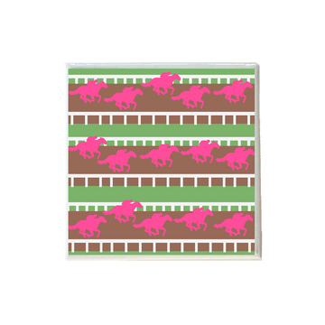 Dark Pink Horses on Race Track Coaster
