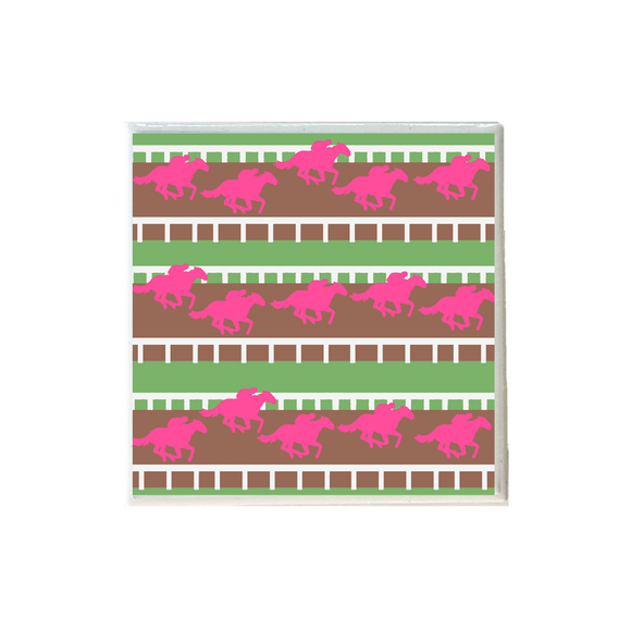 Dark Pink Horses on Race Track Coaster