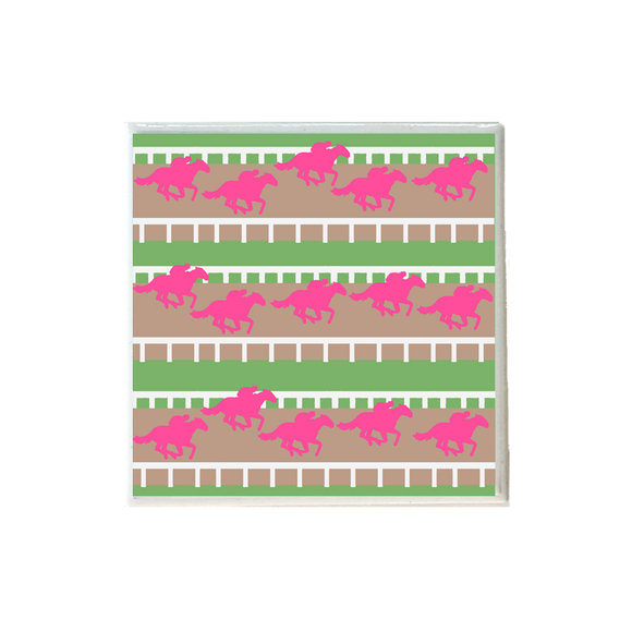 Light Pink Horses on Race Track Coaster