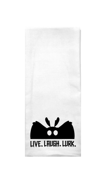 Live Laugh Lurk Mothman Tea Towel