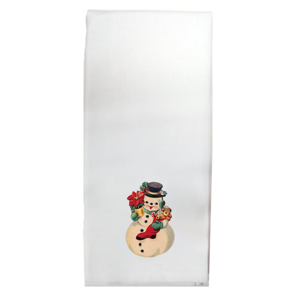 Vintage Snowman Christmas Color Tea Towel