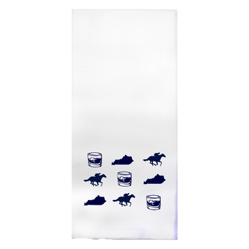 Kentucky Shape, Derby Horses and Bourbon Printed Color Tea Towel