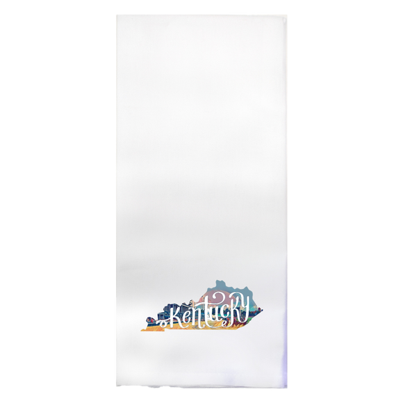 Derby Scene with Kentucky Script Printed Color Tea Towel