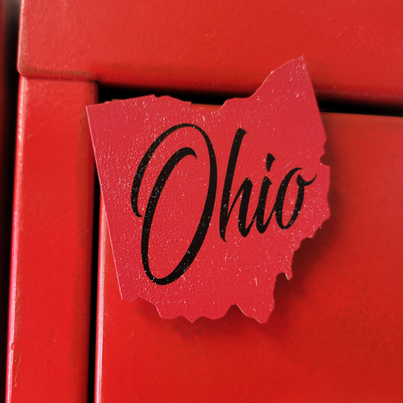 Ohio Script Red and Black Printed Wooden Magnet
