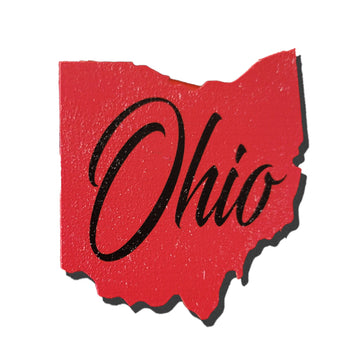 Ohio Script Red and Black Printed Wooden Magnet