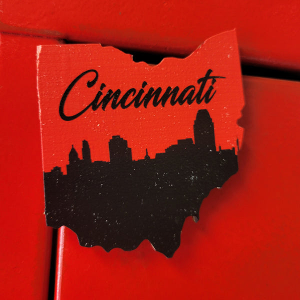 Ohio Shape Cincinnati Skyline Wooden Magnet