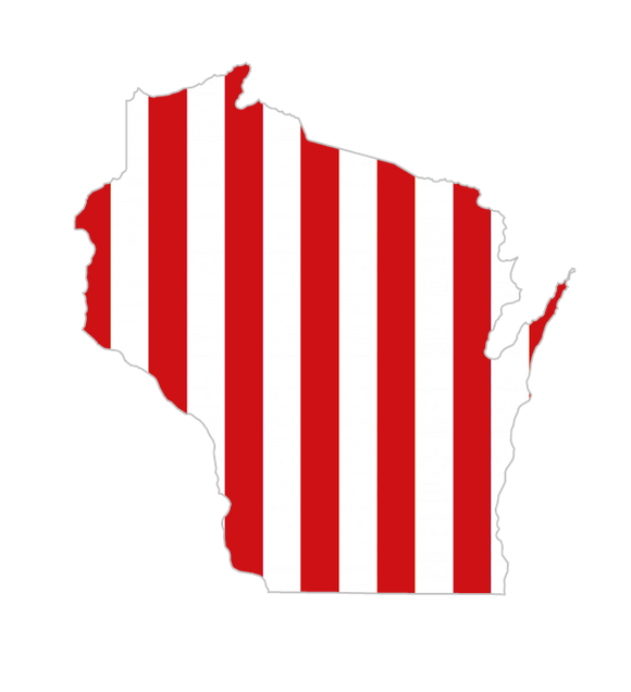 Wisconsin Red and White Stripes Wooden Magnet