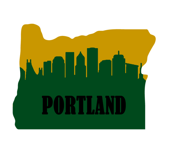 Oregon Shape Portland Skyline Wooden Magnet