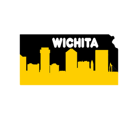 Kansas Shape with Wichita Skyline Wooden Magnet