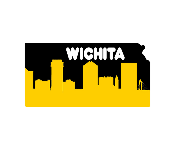 Kansas Shape with Wichita Skyline Wooden Magnet
