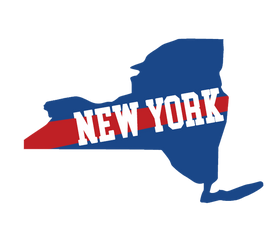 New York Shape in Red, White and Blue Wooden Magnet