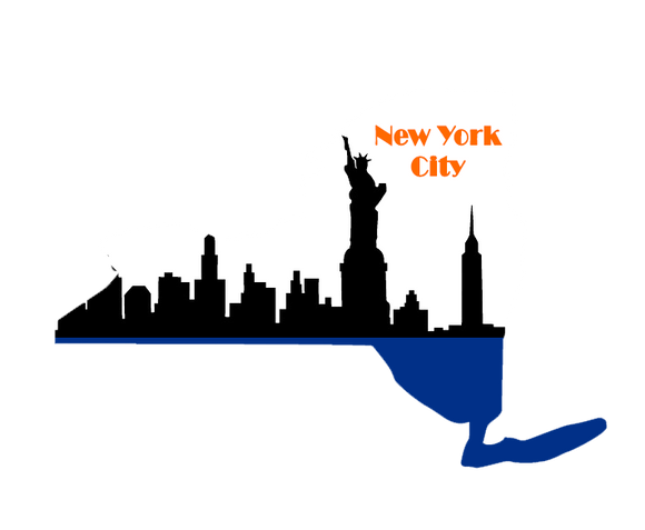 New York Shape with NYC Skyline Wooden Magnet