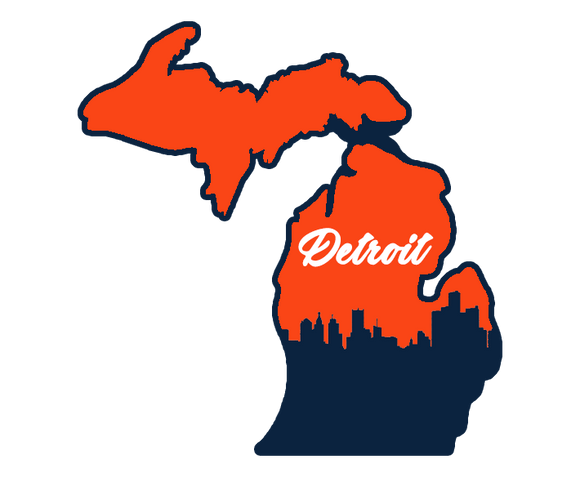 Michigan State with Detroit Skyline Wooden Magnet