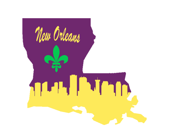 Louisiana State with New Orleans Skyline Wooden Magnet