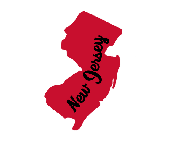 New Jersey State in Black and Red Wooden Magnet