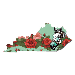 Derby Horse with Roses Kentucky Shaped Wooden Magnet
