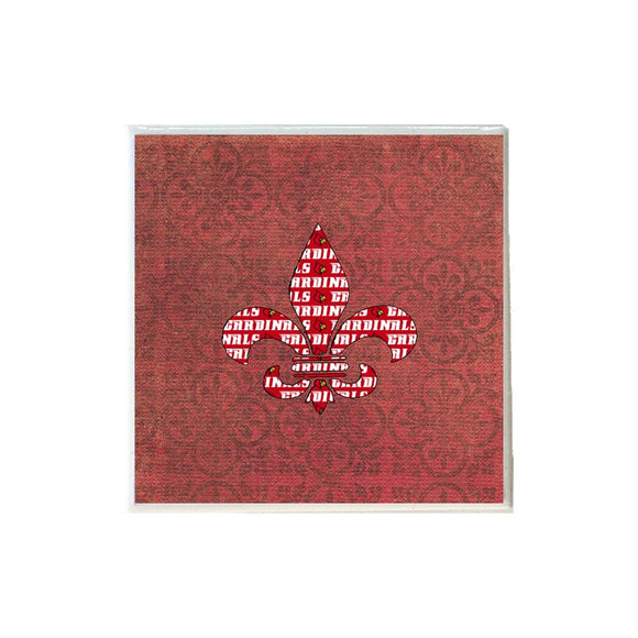 Cardinals Fleur de Lis Shape on Red Paisley Coaster