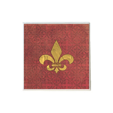 Gold Fleur de Lis Shape on Red Paisley Coaster