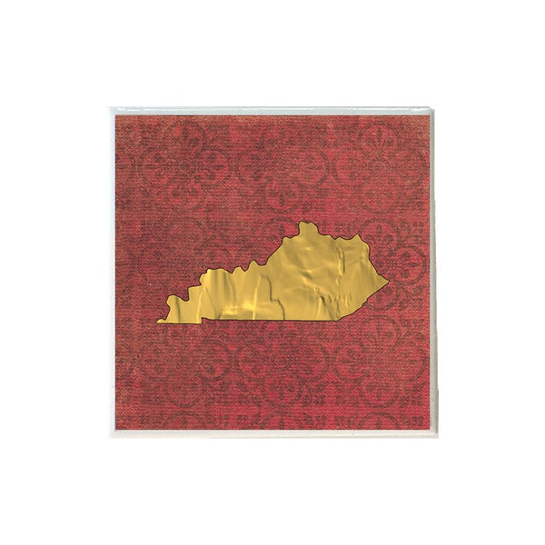 Gold Kentucky Shape on Red Paisley Coaster