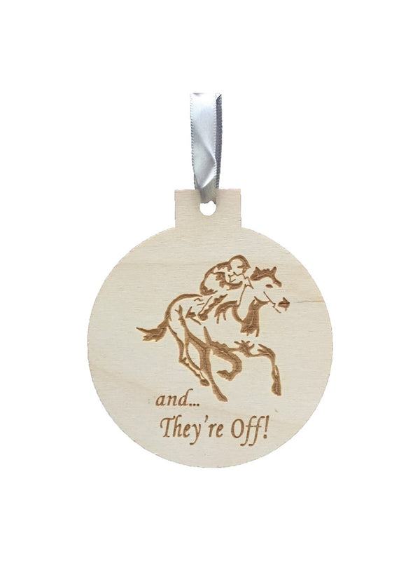 And They're Off Engraved Ornament