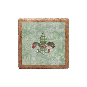 Green Plaid Fleur de Lis Shape on Green Paisley Magnet
