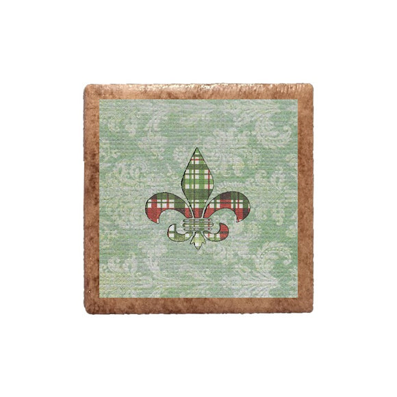 Green Plaid Fleur de Lis Shape on Green Paisley Magnet