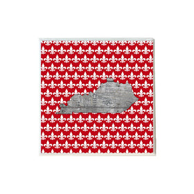 Music Kentucky Shape on Red White Fleur de Lis Coaster